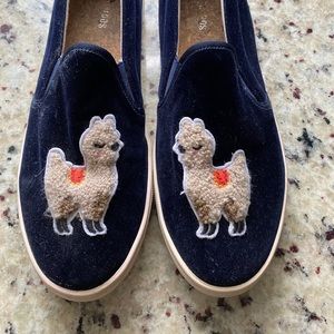Navy Velvet Llama Slip On Sneaker